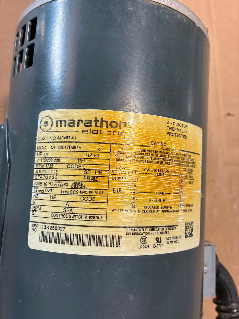 Marathon 44045701 Commercial Dryer Motor 1/3HP 115/208-230V [Used]