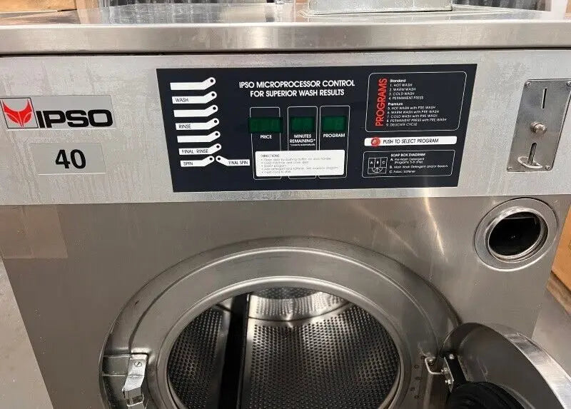 Ipso 40Lb Commercial Front Load Washer 240V 60Hz 3Ph Coin Operated 2000 [Used] IPSO