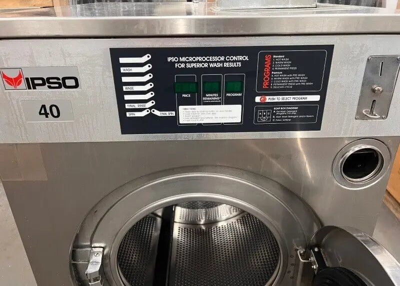 Ipso 40Lb Commercial Front Load Washer 240V 60Hz 3Ph Coin Operated 2000 [Used] - Laundry Machines and Parts