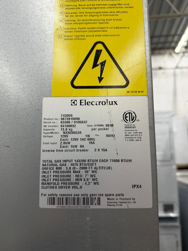 Wascomat 30Lb Stack Gas Dryer TD30X30 120V 60Hz SS Coin Op 2009 [Used]