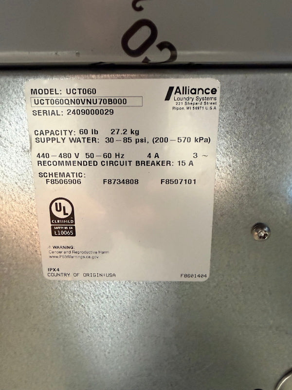 Unimac UCT060 Front Load Washer 60Lb 440-480V 50-60Hz 3Ph OPL [New]