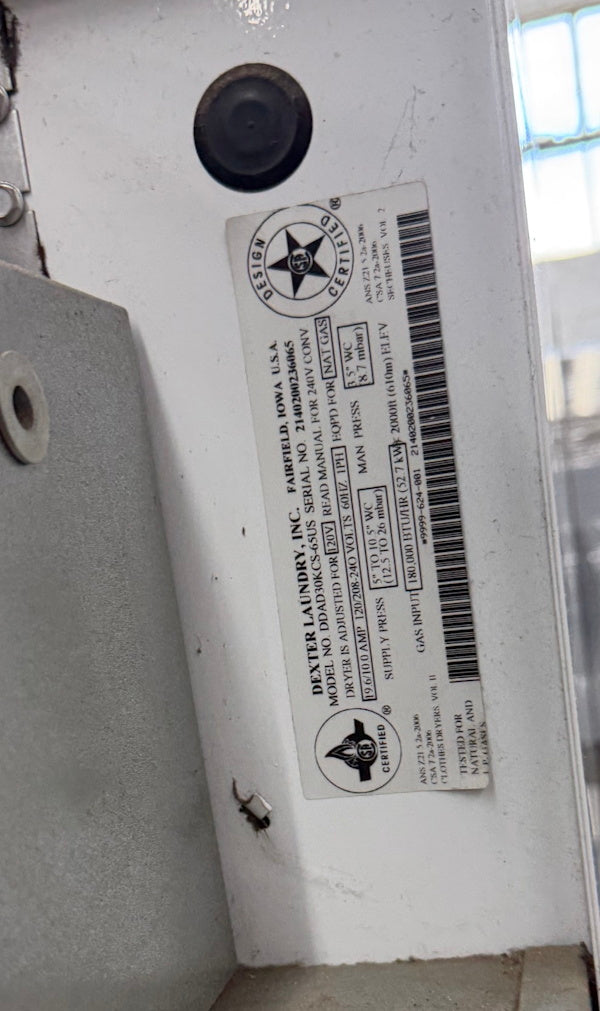 Dexter Stack Gas Dryer 30Lb DDA30KGS-65US SS 120V 60Hz 1Ph Coin Op 2014[Used]