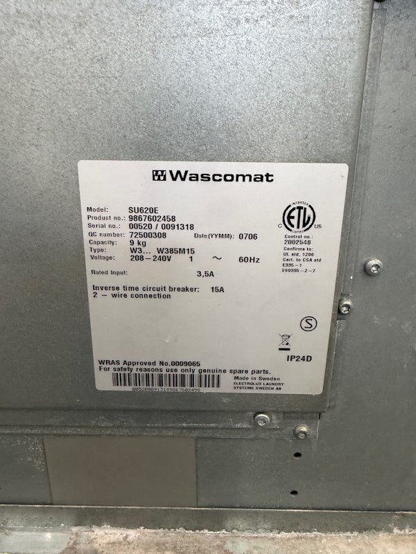Wascomat SU620E Front Load Washer 20Lb 208-240V 60Hz 1Ph Coin Op 2007[Used]