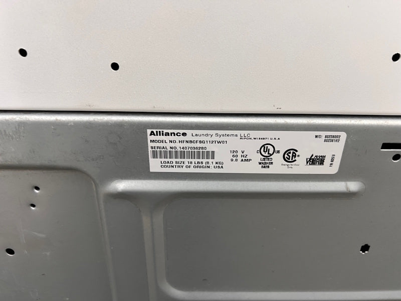 Huebsch HFNBCFSG112TW01 Washer Front Load 3.4Cu Ft 120v 60Hz Coin Op 2014 [Used]