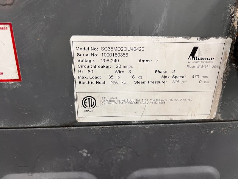 Huebsch SC35MD2 Front Load Washer 35Lb 208-240V 60Hz 3Ph Coin Op 2000 [Used]