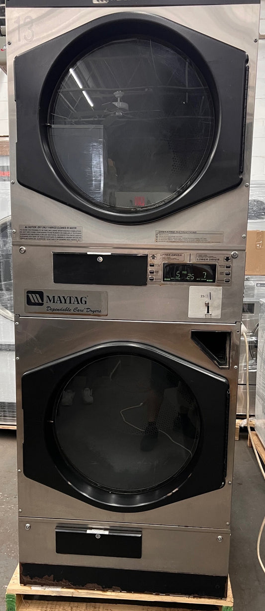 Maytag 30Lb Stack Gas Dryer MLG32PDBWS 120V 60Hz 1Ph SS Coin Operated [Used]
