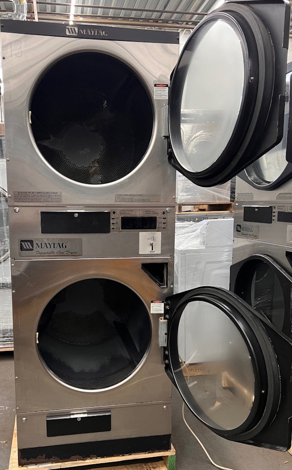 Maytag 30Lb Stack Gas Dryer MLG32PDBWS 120V 60Hz 1Ph SS Coin Operated [Used]