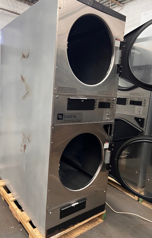 Maytag 30Lb Stack Gas Dryer MLG32PDBWS 120V 60Hz 1Ph SS Coin Operated [Used]