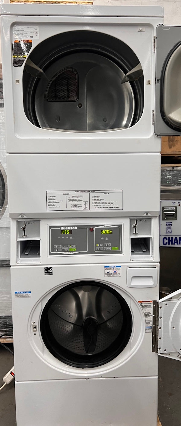 Huebsch HTGBCASP113TW01 Commercial Stack Washer / Gas Dryer 120v Coin Op[Used]