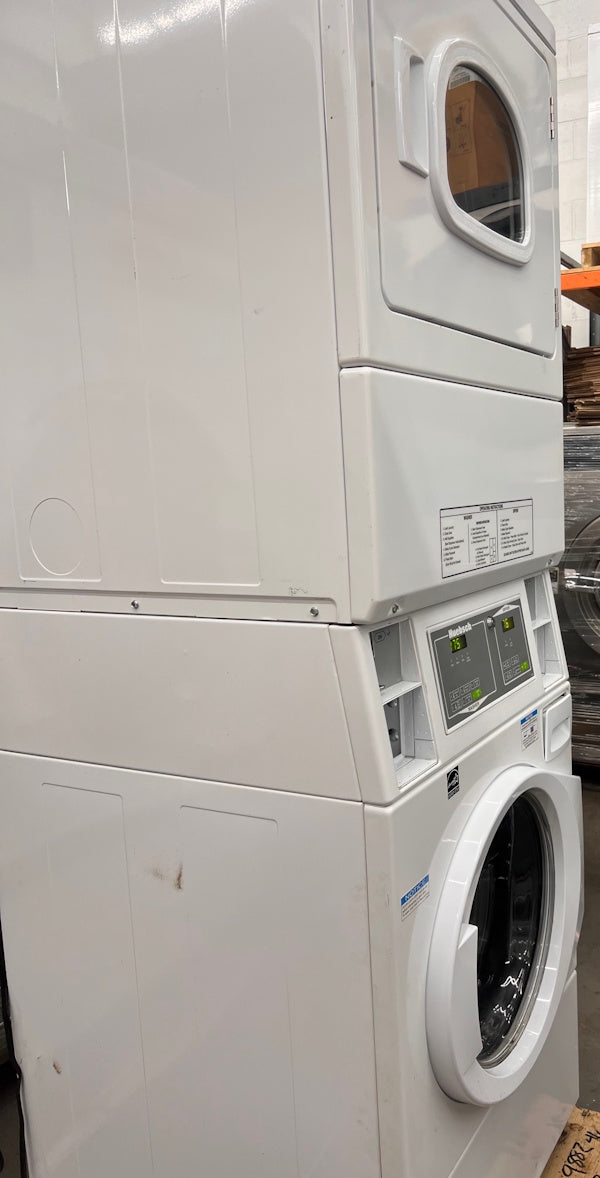 Huebsch HTGBCASP113TW01 Commercial Stack Washer / Gas Dryer 120v Coin Op[Used]