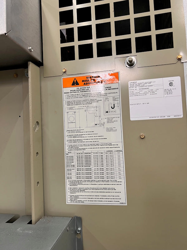 UniMac Electric Dryer UT050E UT050EUOP1A2W01 OPTiDRY OPL 440v 60Hz White '16 [Used]