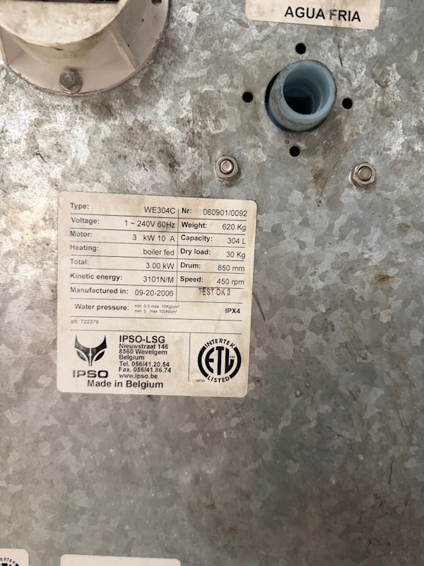 Ipso WE304C 75Lb Commercial Front Load Washer 240V 60Hz 1Ph Coin Op 2006 [Used]