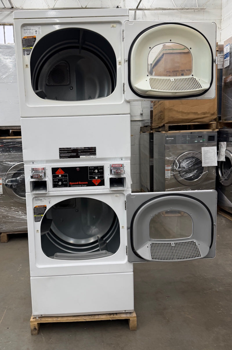 Speed Queen SSE917WF white stack electric dryer 7.4cu ft. coin slide op[Used]