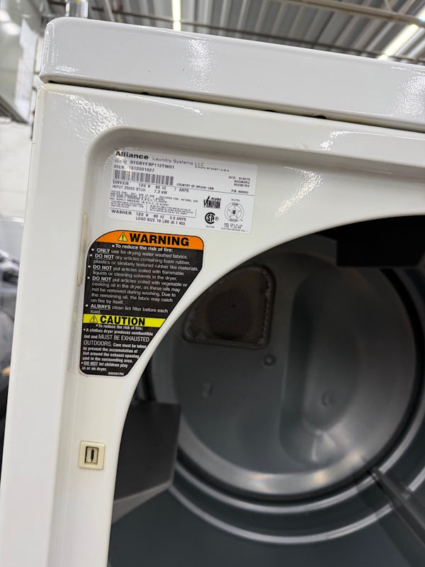 Speed Queen SSE917WF white stack electric dryer 7.4cu ft. coin slide op[Used]