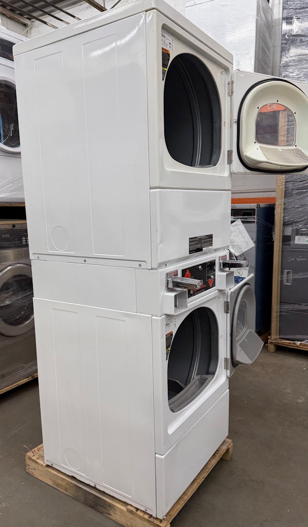 Speed Queen SSE917WF white stack electric dryer 7.4cu ft. coin slide op[Used]