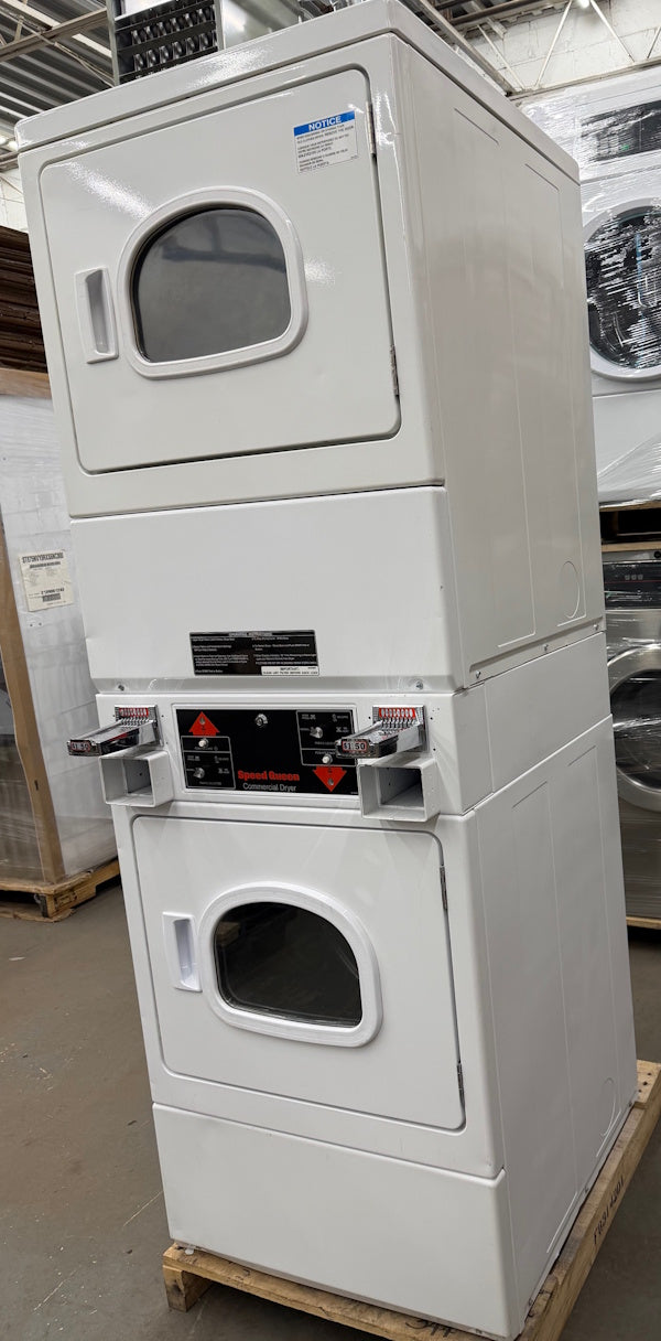 Speed Queen SSE917WF white stack electric dryer 7.4cu ft. coin slide op[Used]
