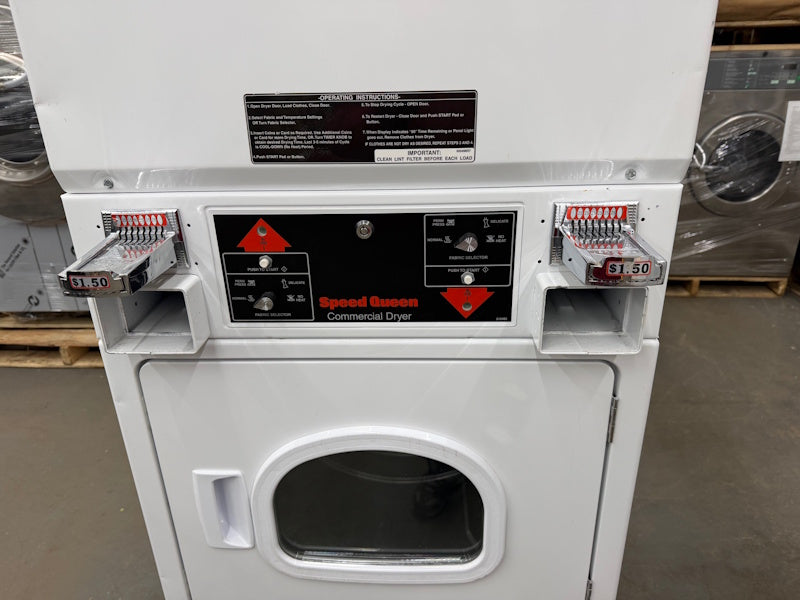 Speed Queen SSE917WF white stack electric dryer 7.4cu ft. coin slide op[Used]