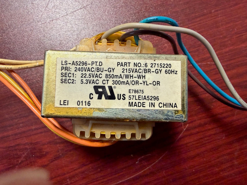 Transformer, Control Board pri 240v Sec 22.5v p/n 23003667 for Maytag MFR**[Used]
