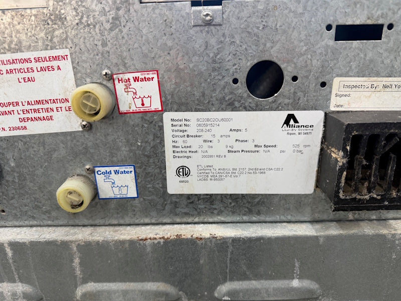 Speed Queen SC20 Front Load Washer 20Lb 208-240V 60Hz 3Ph Coin Op 2006[Used]