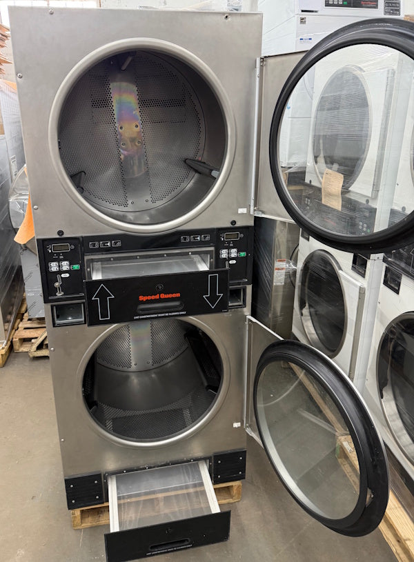 Speed Queen 30Lb Stack Gas Dryer STT30N 120V 60Hz 1Ph Stainless Steel Coin Op [Used]