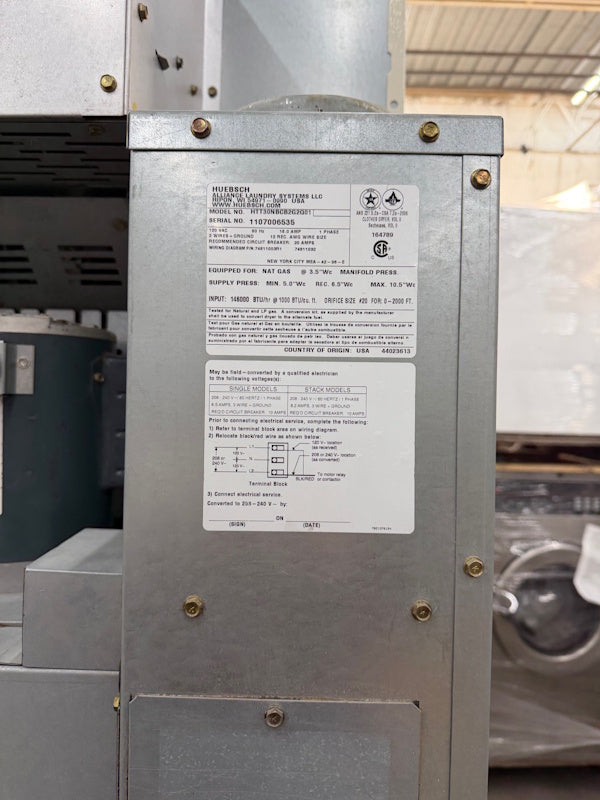 Huebsch 30Lb Stack Dryer HTT30N Gas 120V 60Hz Stainless Steel Coin Op[Used]