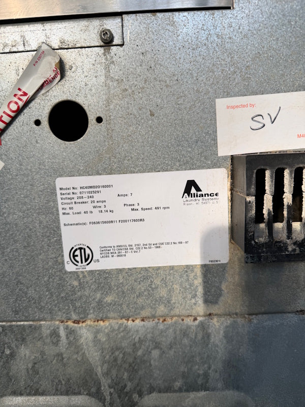 Huebsch HC40MD2 Front Load Washer 40Lb 208-240V 60Hz 3Ph Coin Op [Used]