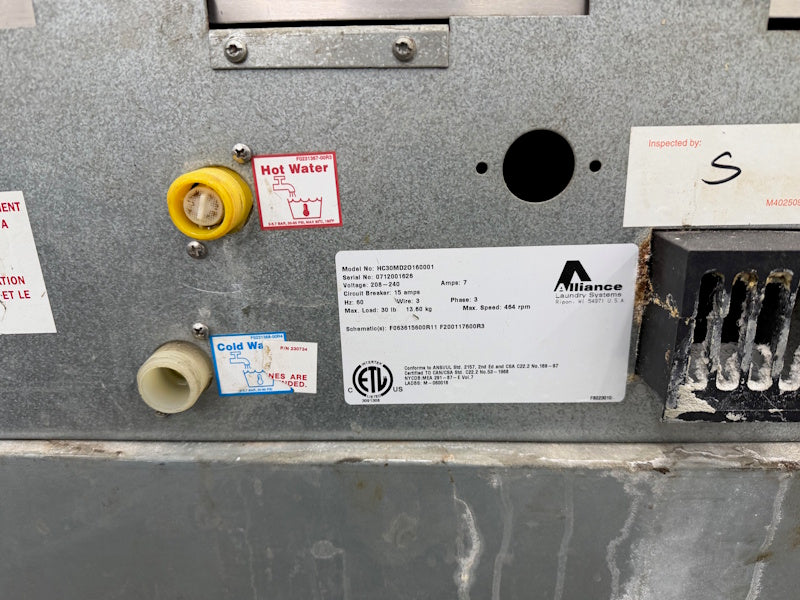 Huebsch HC30MD2 Front Load Washer 30Lb 208-240V 60Hz 3Ph Coin Op [Used]