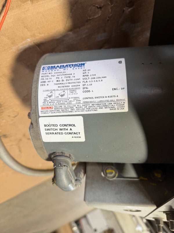 44046301 MOTOR for Unimac Gas Dryer 75Lb 208-230/460V 1HP 60Hc 3Ph [Used]
