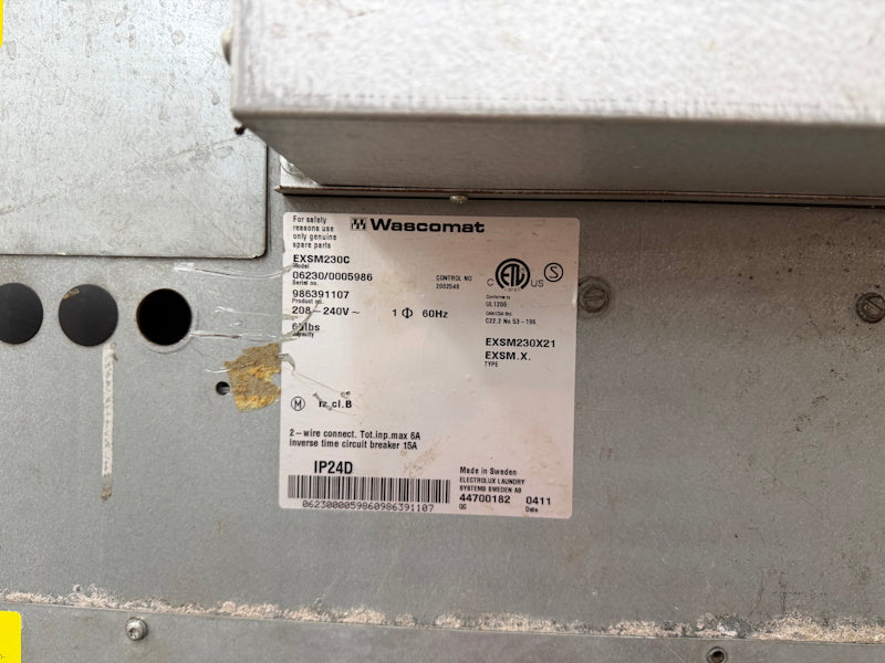 Wascomat EXSM230c Front Load Washer 65Lb 208-240V 60Hz 1Ph OPL 2004[Used]