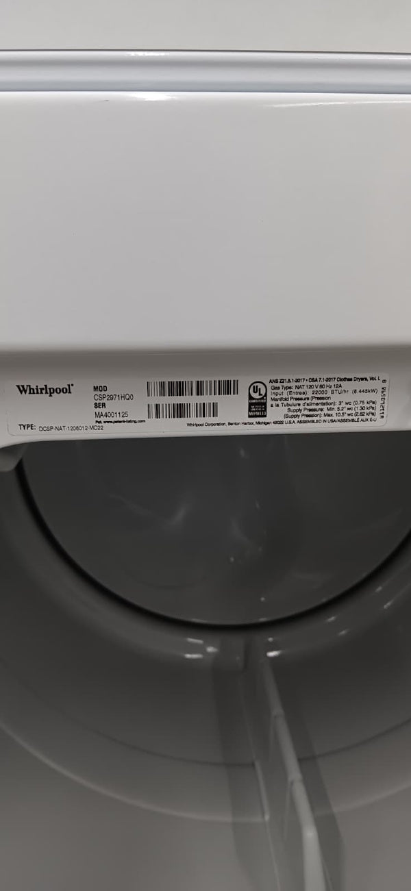 Whirlpool CSP2971HQ white commercial stack gas dryer 7.4cu ft. CrdRea OPL[Open Box]