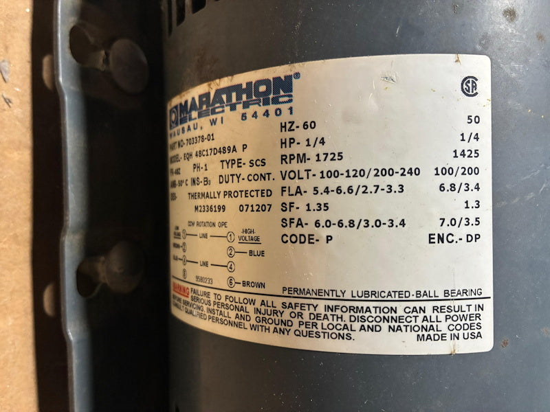 Dryer Motor 100-120v/200-240v 60Hz 1PH 1/4PH SQ Hiebsch P/N: 703378-01 [Used]