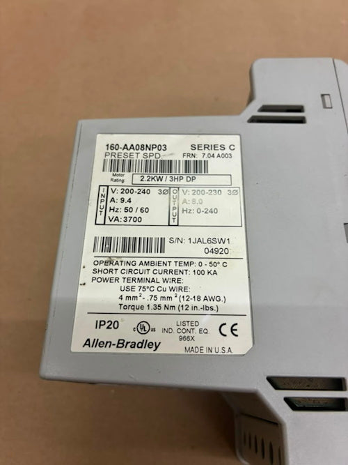 SQ Washer F370857 Inverter Drive 3HP DP 160-AA08NP03 Allen-Bradley [Used]