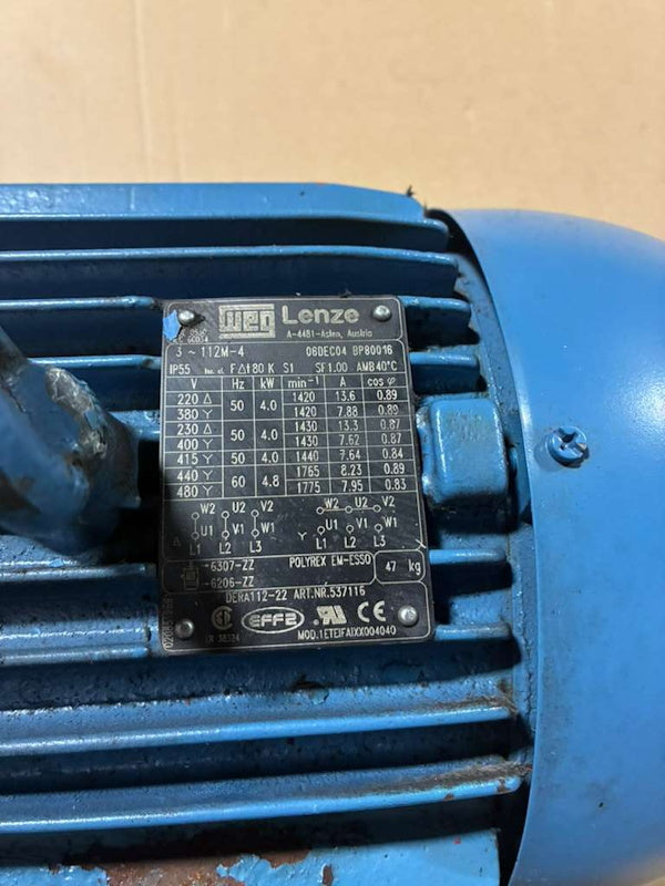 Washer Motor 240V 3Ph WEQ Lenze P/N: 23004088 for Maytag 80LB [Used]