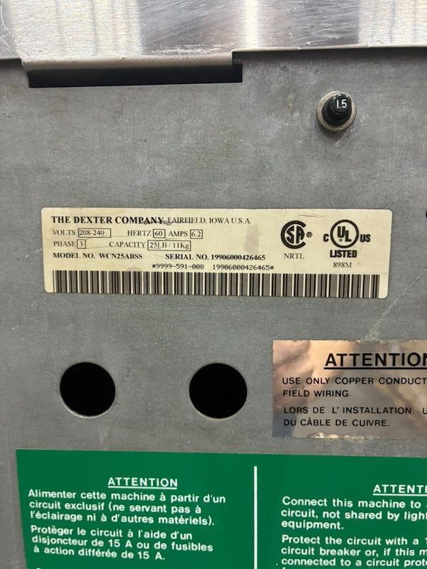 Dexter WCN25ABSS Triple Load Washer SS 25Lb 208-240V 3Ph 60Hz Coin Op [Used]